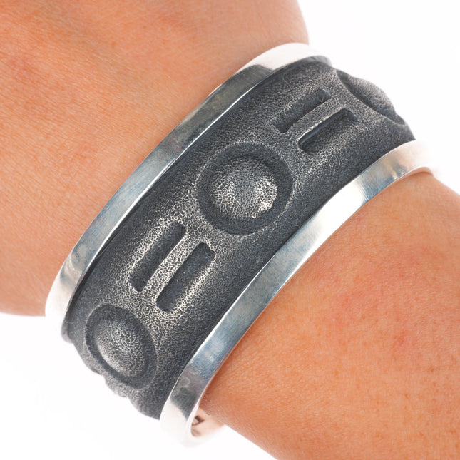 6" Dakota Willie Navajo tufa cast sterling silver geometric cuff bracelet