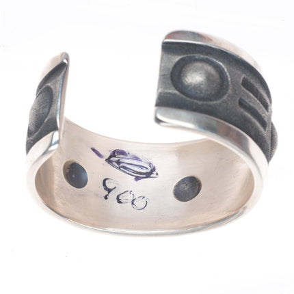 6" Dakota Willie Navajo tufa cast sterling silver geometric cuff bracelet