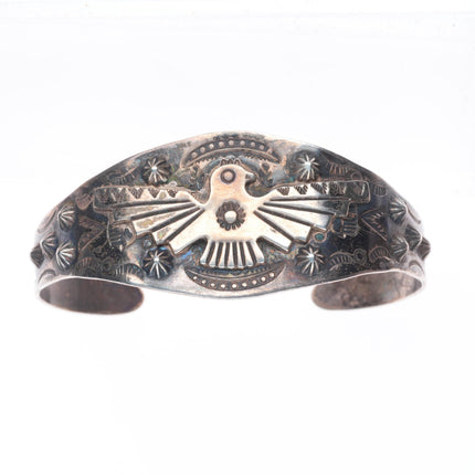 6.4" 1940's Vintage Fred Harvey sterling silver thunderbird cuff bracelet