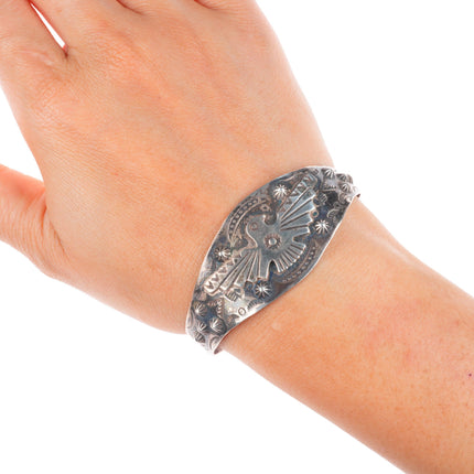 6.4" 1940's Vintage Fred Harvey sterling silver thunderbird cuff bracelet