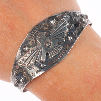 6.4" 1940's Vintage Fred Harvey sterling silver thunderbird cuff bracelet