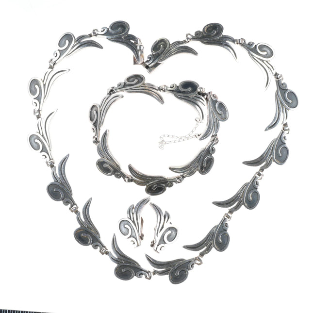 Melesio Villareal Taxco Vintage Sterling silver Necklace, Bracelet, and earrings