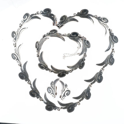 Melesio Villareal Taxco Vintage Sterling silver Necklace, Bracelet, and earrings