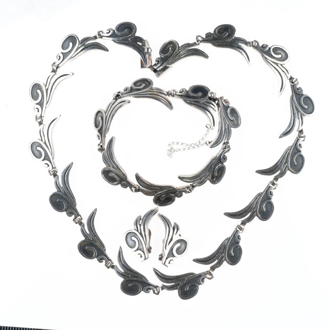 Melesio Villareal Taxco Vintage Sterling silver Necklace, Bracelet, and earrings