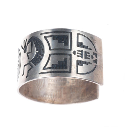 8" Vintage Navajo sterling silver Man in the Maze Kokopelli cuff bracelet