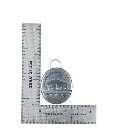 Vintage Hopi overlay bear pendant/pin-brooch sterling silver