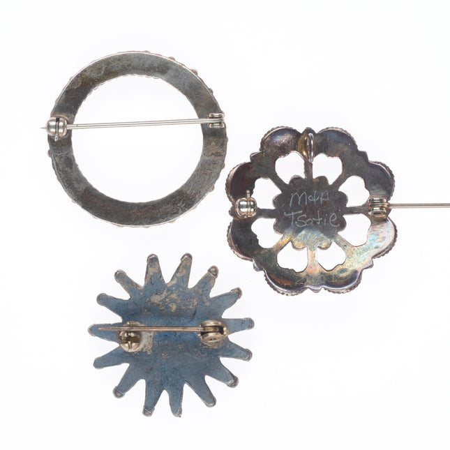Vintage Zuni sterling silver snake eye/petit point turquoise/coral pins/brooch