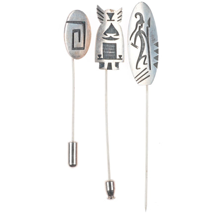 3 Vintage Hopi Overlay stickpins sterling silver various artists