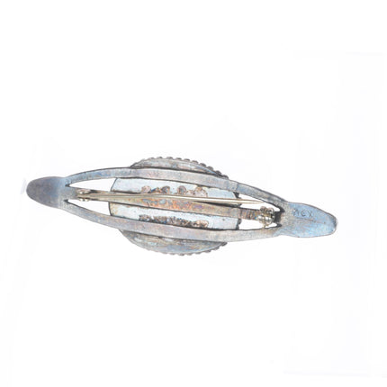 30's-40's Vintage Navajo high grade turquoise stamped sterling silver pin/brooch