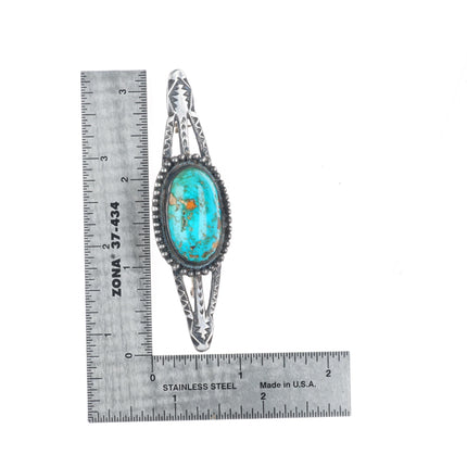 30's-40's Vintage Navajo high grade turquoise stamped sterling silver pin/brooch
