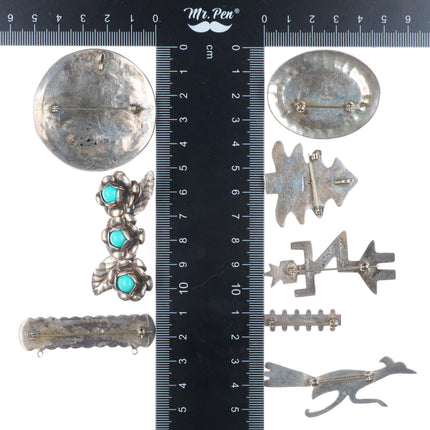 Vintage Navajo sterling silver turquoise, figural/cast brooch/pin lot collection