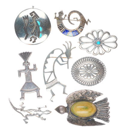Vintage Navajo sterling silver turquoise figural/inlay brooch/pin lot collection
