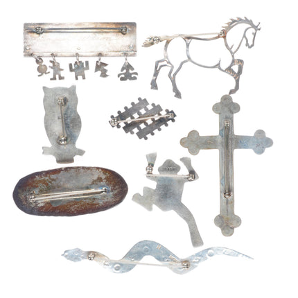 Vintage Navajo sterling silver turquoise figural/cross brooch/pin lot collection