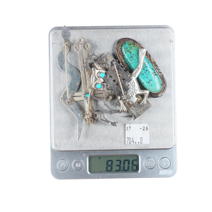 Vintage Navajo sterling silver turquoise figural/cross brooch/pin lot collection
