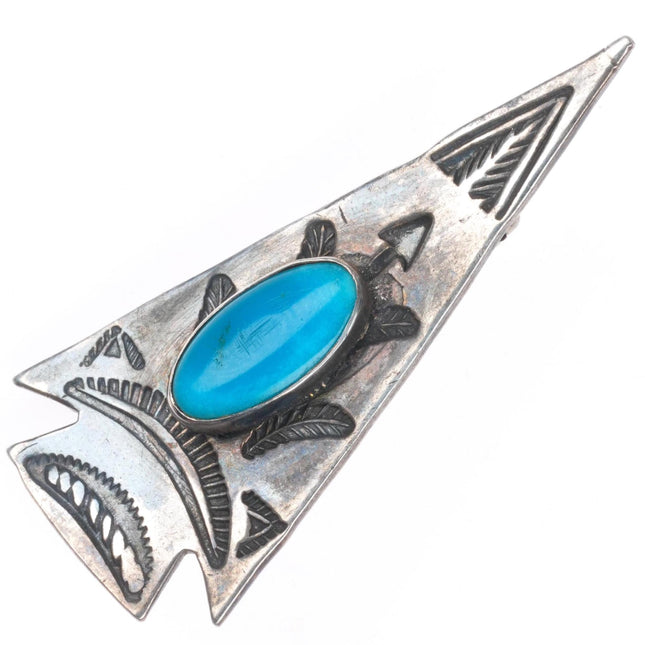 c1940 Vintage Navajo sterling silver Fred Harvey arrowhead pin/brooch turquoise