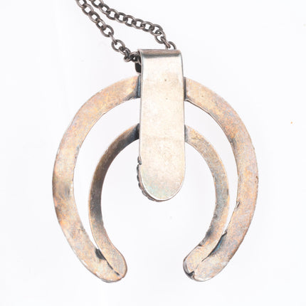 30's-40's vintage Navajo sterling silver naja pendant with nice turquoise