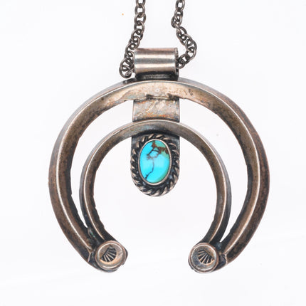 30's-40's vintage Navajo sterling silver naja pendant with nice turquoise
