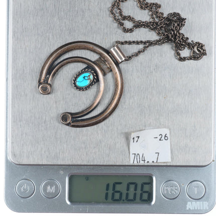 30's-40's vintage Navajo sterling silver naja pendant with nice turquoise