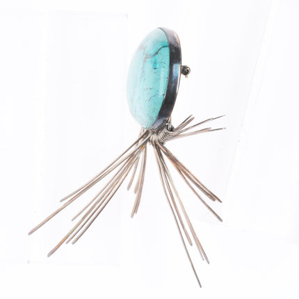 big vintage southwestern sterling silver turquoise dangly brooch/pin