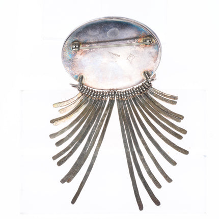 big vintage southwestern sterling silver turquoise dangly brooch/pin