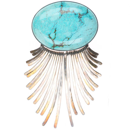 big vintage southwestern sterling silver turquoise dangly brooch/pin