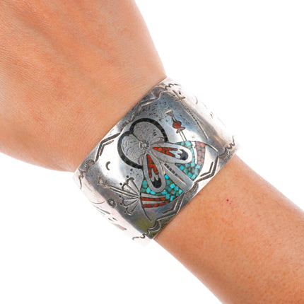 6.25" Gibson Gene Navajo sterling silver chip inlay maiden cuff bracelet