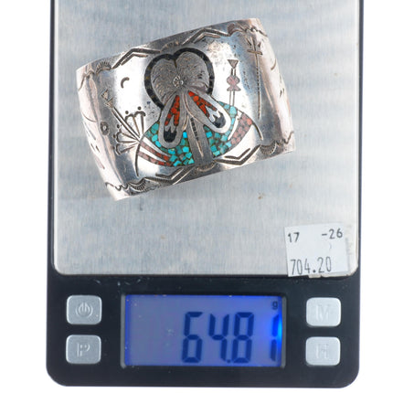 6.25" Gibson Gene Navajo sterling silver chip inlay maiden cuff bracelet