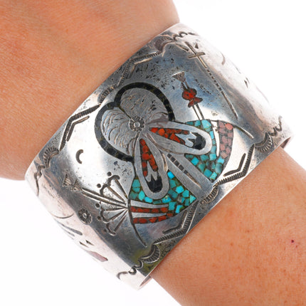 6.25" Gibson Gene Navajo sterling silver chip inlay maiden cuff bracelet