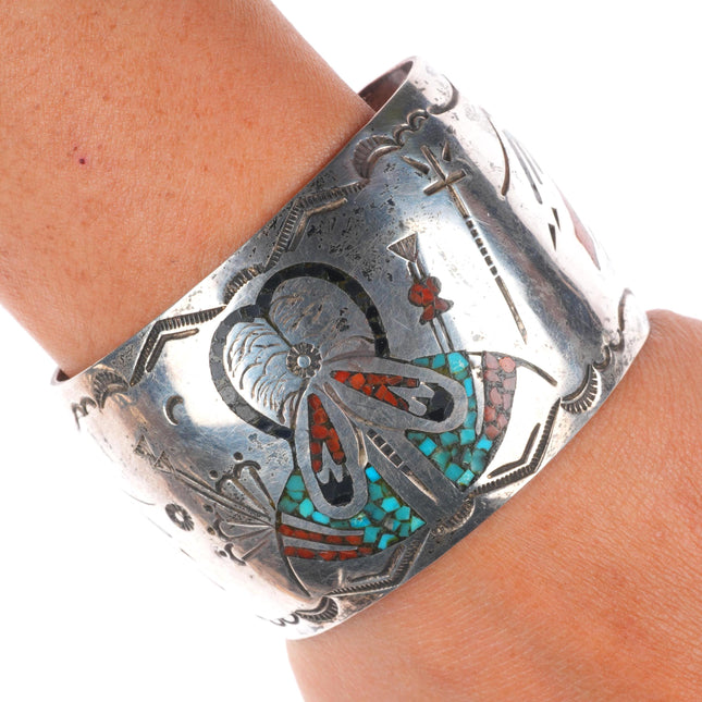 6.25" Gibson Gene Navajo sterling silver chip inlay maiden cuff bracelet