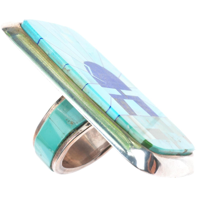 sz8 Calvin Desson Navajo sterling silver turquoise inlay Yei size 8 ring