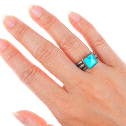 sz7 Phil Chambless southwestern sterling silver size 7 ring with nice turquoise