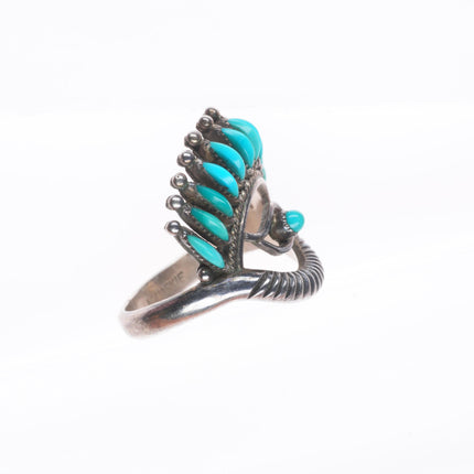 sz7 Norbert & Florenda Haskie Zuni vintage eye sterling silver/turquoise ring