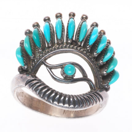 sz7 Norbert & Florenda Haskie Zuni vintage eye sterling silver/turquoise ring