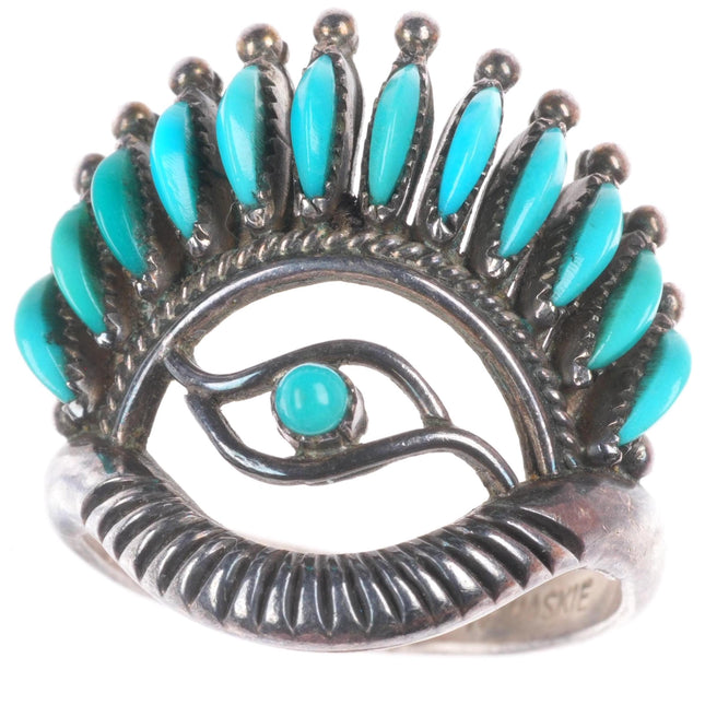 sz7 Norbert & Florenda Haskie Zuni vintage eye sterling silver/turquoise ring