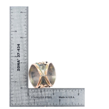 sz11 vintage Navajo sterling silver gold filled turquoise 2 stone men's ring