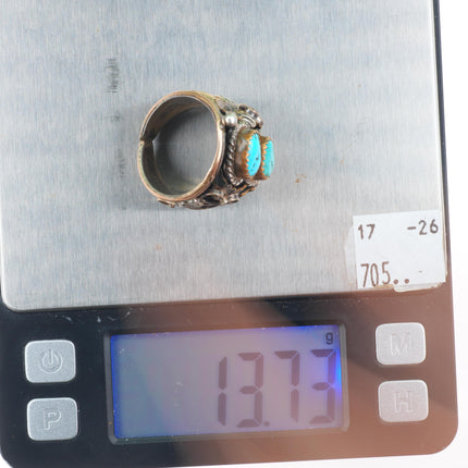 sz11 vintage Navajo sterling silver gold filled turquoise 2 stone men's ring