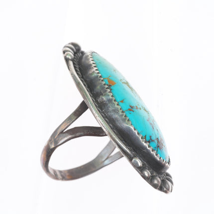 sz10 big vintage Navajo sterling silver long turquoise size 10 ring