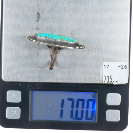 sz10 big vintage Navajo sterling silver long turquoise size 10 ring