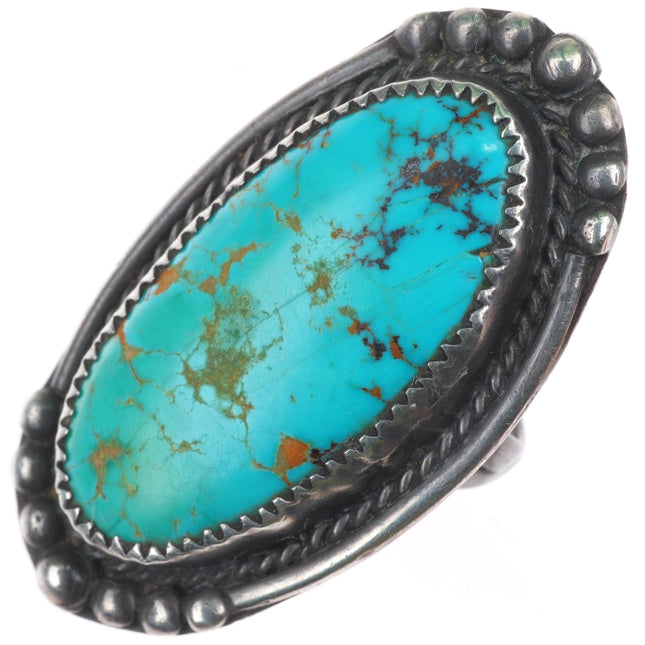 sz10 big vintage Navajo sterling silver long turquoise size 10 ring