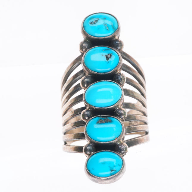 sz10 vintage Navajo sterling silver running bear shop long  turquoise ring