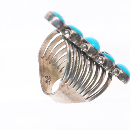 sz10 vintage Navajo sterling silver running bear shop long  turquoise ring