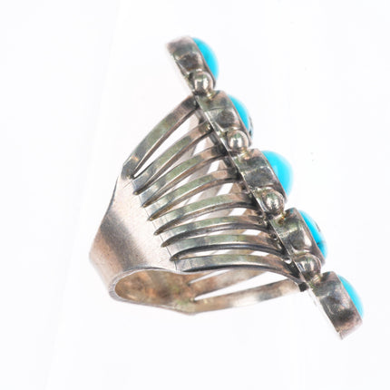 sz10 vintage Navajo sterling silver running bear shop long  turquoise ring