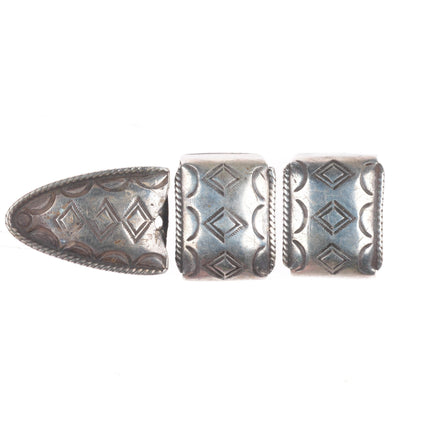 Heavy vintage Navajo sterling silver turquoise nugget ranger belt buckle set