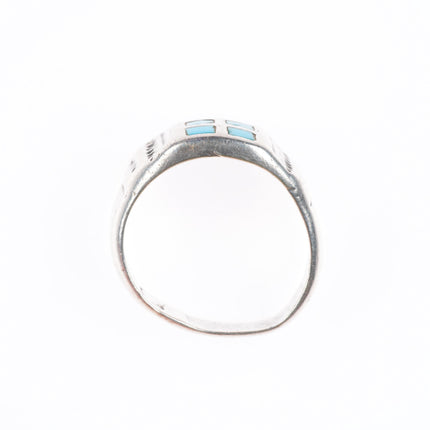 sz10 vintage Zuni sterling silver turquoise flush channel inlay size 10 ring