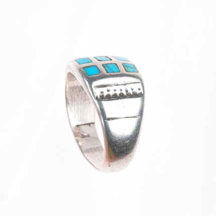 sz10 vintage Zuni sterling silver turquoise flush channel inlay size 10 ring