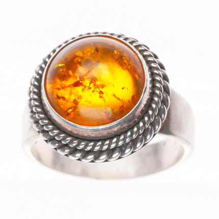 sz7 Artie Yellowhorse Navajo sterling silver amber ring