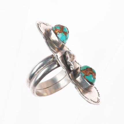 sz7.5 vintage navajo sterling silver stamped top 2 stone turquoise ring