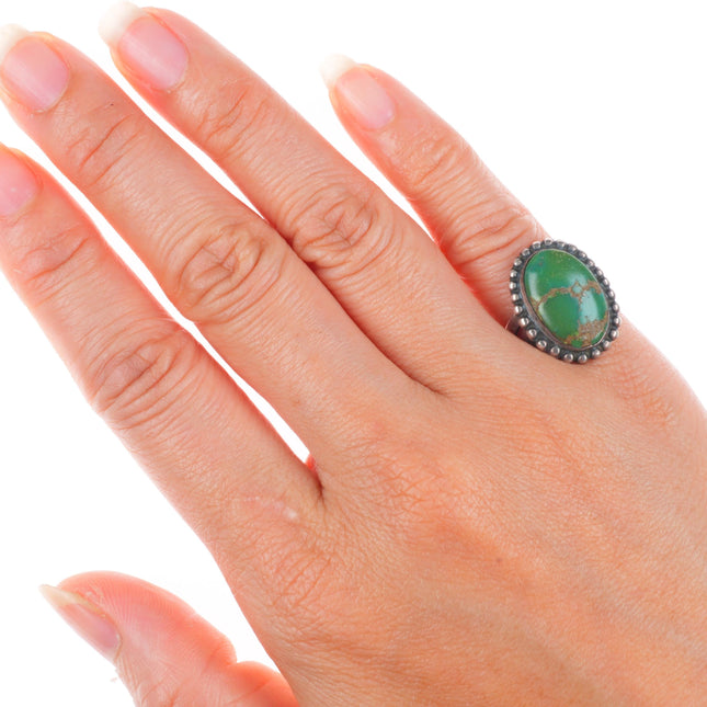 sz4.5 vintage Navajo sterling silver Cerrillios turquoise bead rim size 4.5 ring