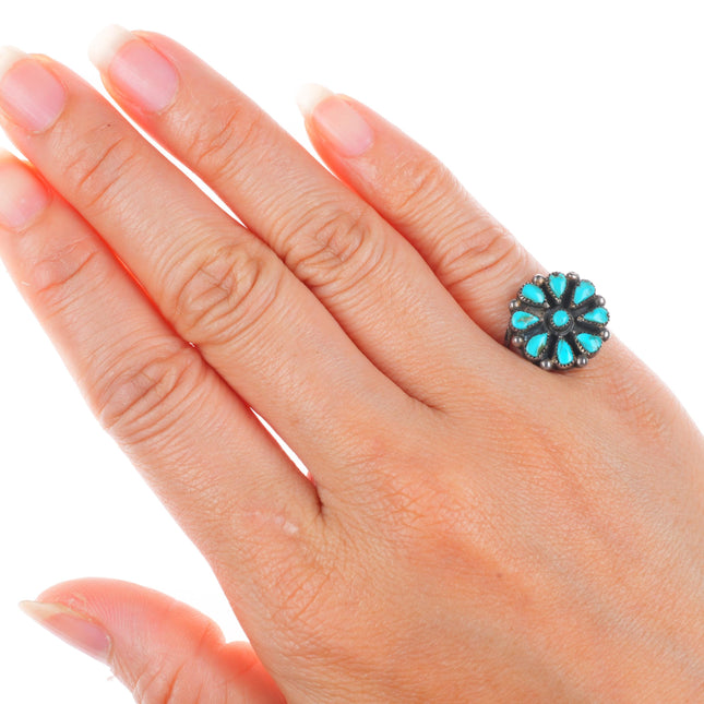 sz5.5 vintage Zuni sterling silver turquoise cluster petit point ring