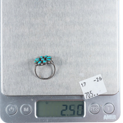 sz5.5 vintage Zuni sterling silver turquoise cluster petit point ring